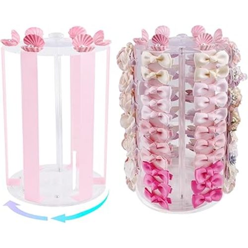 Rotating Bows Organizer for Girls, Hair Clip Holder Claw Storage Hair Accessories Rack Display Stand for Baby Nursery Toddler Room Decor