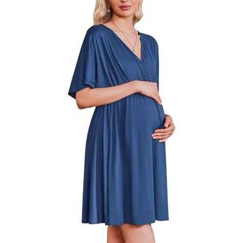 Ekouaer Labor and Delivery Gown for Hospital Maternity Nursing Dress Nightgown Short Sleeve Pajamas for Breastfeeding