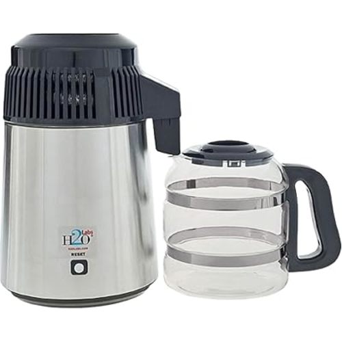 H2o Labs Best-in-Class Countertop Water Distiller - Stainless Steel Home Water Distiller with 1 Gallon Glass Carafe - Porcelain Nozzle Insert & Optimal Heating Element for Pure Distilled Water - 300SS