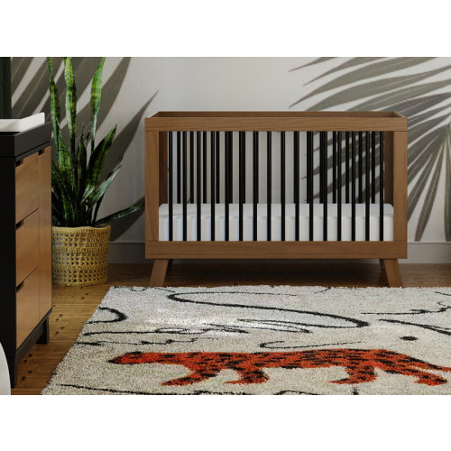 Babyletto Hudson Straight Top 3-in-1 Convertible Crib - Natural Walnut/Black Finish