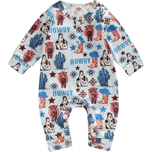 Western Newborn Baby Girl Boy Clothes Romper Onesie Cow Print Bodysuit One Piece Rib Jumpsuit Fall Winter Outfit