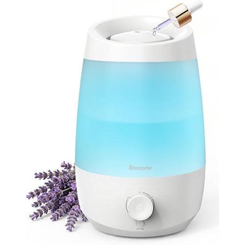 BREEZOME 2.5L Top Fill Humidifiers for Bedroom, 250ml/h Mist Output, 25hrs Humidifiers for Home, 7 Adjustable LED, Essential Oil Diffuser, 25dB Ultrasonic Humidifier for Baby and Indoor Plants, White
