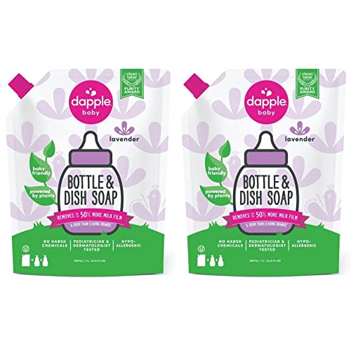 Dapple Baby Bottle Soap, Hypoallergenic Dish Soap for Baby Bottles, Powered by Plants, Lavender, 34 Fl Oz Refill (Pack of 2)