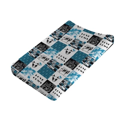 Boho Cows Changing Pad Covers Funny Cows Lover Gift Diaper Changing Pad Cover Sheets for Boys Girls Ultra Soft Breathable Stretch Fitted Baby Changing Pad Covers 32''x16'' Blue