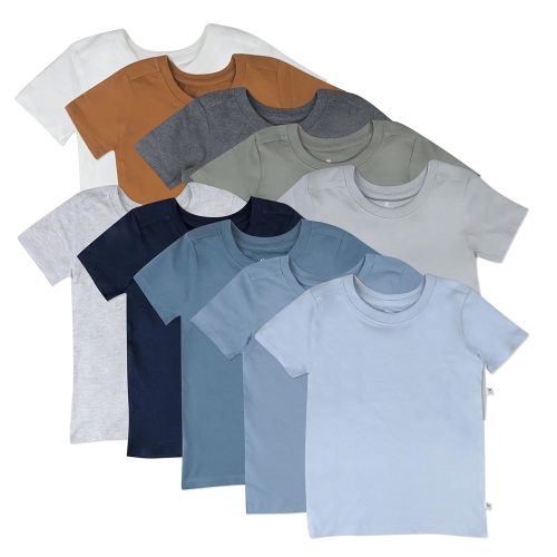 HonestBaby 10-Pack Short Sleeve T-shirts 100% Organic Cotton Baby, Toddler, Little Kids, Boys, Girls, Unisex