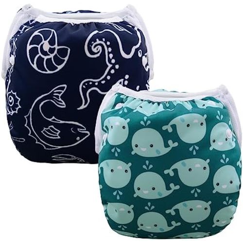 ALVABABY Swim Diaper Reusable Washable Adjustable Swim Diapers for Toddler Baby Boy Girl Swimming Lessons 2T 3T(0-36 months)
