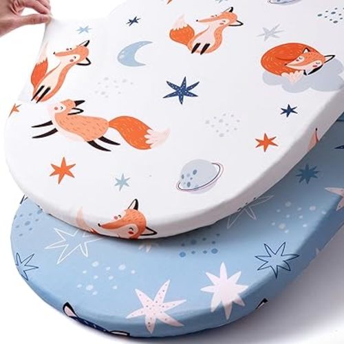 Stretch Fitted Bassinet Sheet Set BROLEX 2 Pack Cradle Sheets for Bassinet Pad/Mattress,Unisex Boys Girls,Ultra Soft,Starry Fox