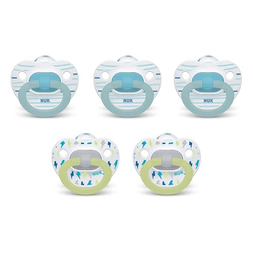 NUK First Choice Classic Orthodontic Baby Pacifier, 6-18 Months Baby Pacifier, Assorted Colors, Baby Must Haves, 5-pack
