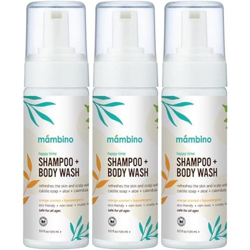 Mambino Organics Happy Time Shampoo & Body Wash for Kids, Plant-Based Body Wash, Calendula & Orange, 5.5floz, 3-Pack