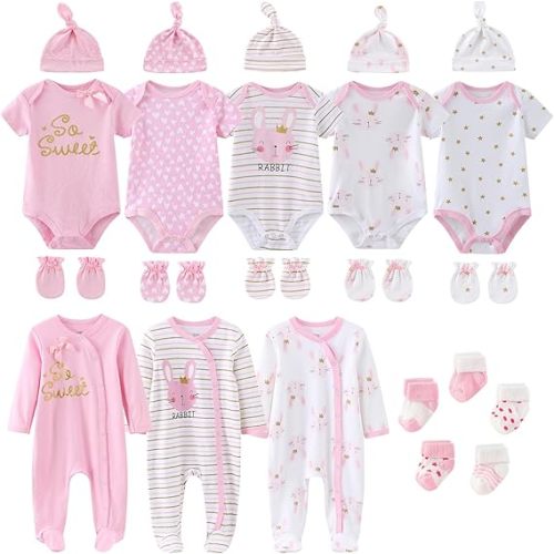 New Born Clothes Cotton Baby Bodysuit Soft Romper and Accessories Layette Set 0-12 Months, 23-pack