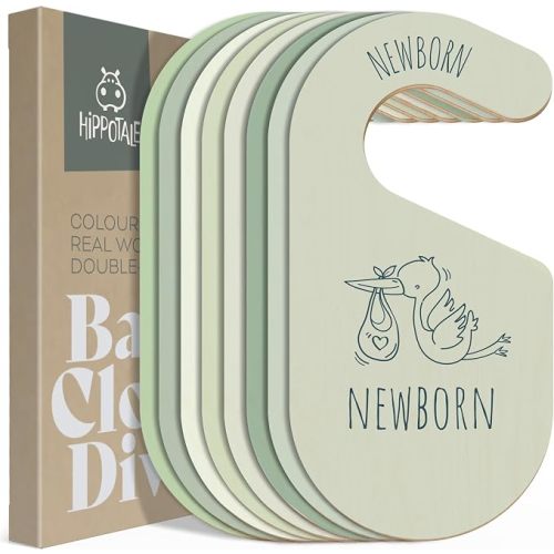 Wooden Baby Closet Dividers – Green Baby Clothes Organizer for Boy & Girl Nursery Storage & Clothing Organization – 8 Size Closet Dividers for Newborn Clothes, Gender Neutral Nursery Essentials