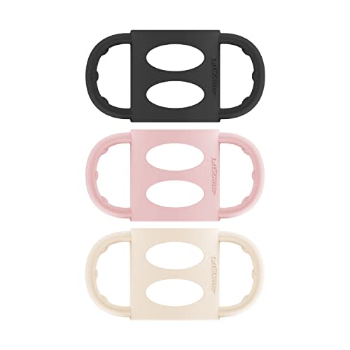 Dr. Brown’s Milestones 100% Silicone Baby Bottle Handles, Narrow, Black, Light Pink, Ecru, 3 Pack, 4m+