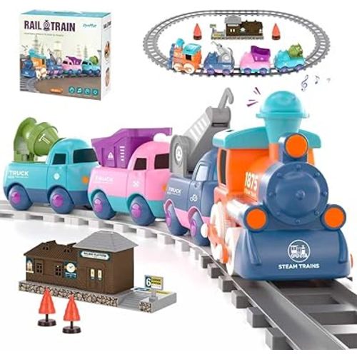 Electric Train Set for Toddler 2-4, Control Music Train Toy with Light, Tracks, Toddler Toys for 2 3 4 5 Year Old Boy, Baby Toys for 2-5 Year Old Boy Birthday Gifts