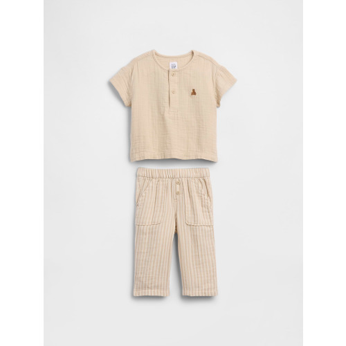Baby Cotton Gauze Henley Outfit Set