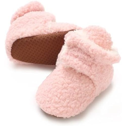 E-FAK Newborn Baby Cozy Fleece Booties with Grippers Winter Slippers Socks Soft Sole Stay On Infant First Walker Crib Shoes