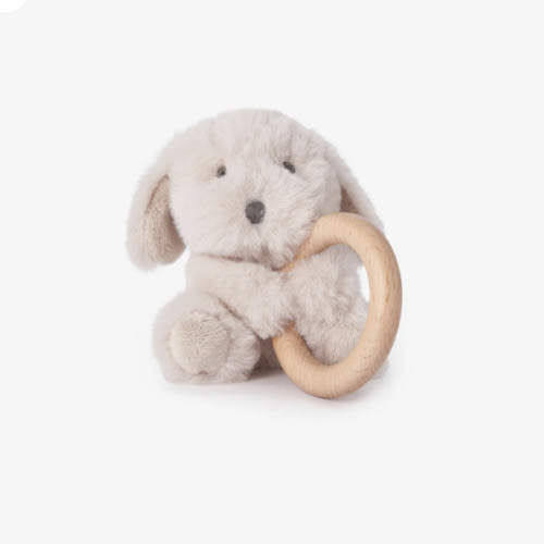 Puppy Plush Wooden Ring Rattle – Elegant Baby