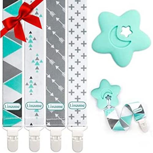 Liname Neutral Pacifier Clip with Teething Toy - 4 Pack