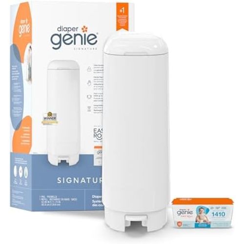 Diaper Genie Signature Diaper Pail, Easy Roll Refill, 30 Bags, White