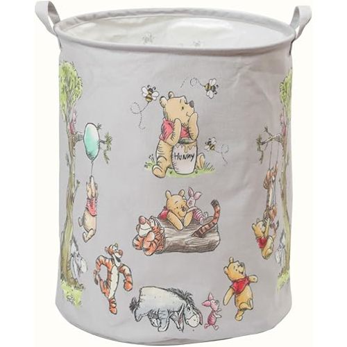 Nursery Storage Basket, Large Barrel Shaped Canvas Laundry Hamper With A Waterproof PE Coating, Foldable, for Kids, Boys and Girls, Bathroom and Bedroom Set, Clothes,Toys Bin.(Grey)