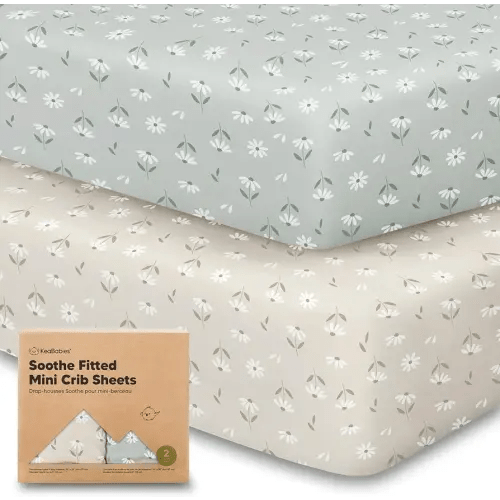 2-Pack Mini Crib Sheets Fitted, Pack and Play Sheets - Organic Cotton Pack N Play Sheets for Pack and Play Mattress, Playard Baby Crib Sheets, Jersey Crib Sheets Neutral for Boys, Girls (Daisies)