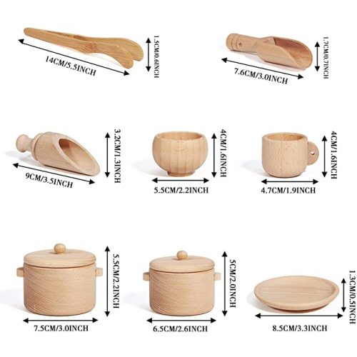 Wooden Sensory Bin Toddler Toy, Kitchen Theme, Unisex, 8pc Set for Pretend Play