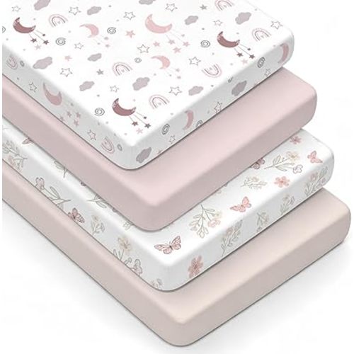 4-Pack Baby Crib Sheets for Girls - Ultra Soft & Skin-Friendly Fitted Crib Sheet for Standard Crib and Toddler Mattress (Blush Pink)