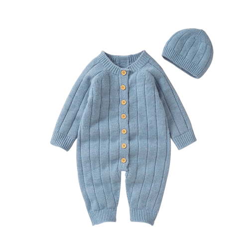 Qtinghua Newborn Baby Girl Boy Winter Clothes Long Sleeve Knit Sweater Romper Jumpsuit with Hat Outfits Blue 0-3 Months