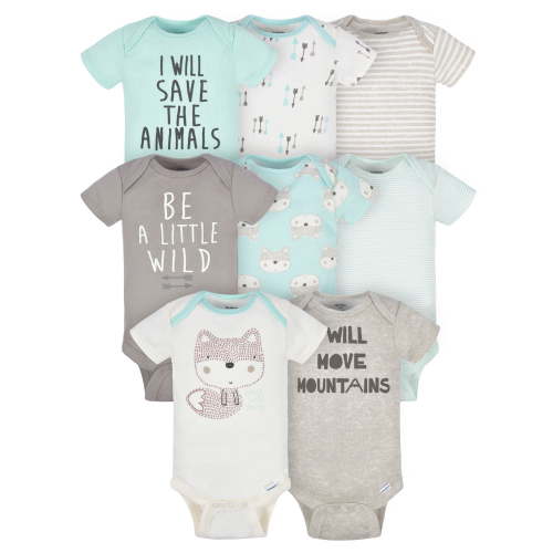 Gerber Baby Boy Short Sleeves Onesies Bodysuits, 8-Pack, Sizes Newborn-12M