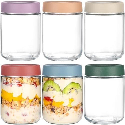 Artcochan Overnight Oats Containers with Lids 16 oz Glass Jars 6 Pack Glass Mason Jars with Airtight Lids, Perfect for Oats, Yogurt, Chia Pudding, Snack