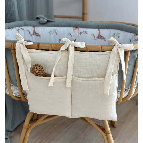 Crib organizer ,Bed organizer for toys, Kids candle pockets,Cotton muslin organizer bag, Baby room organizer, Pacifier and comforter storage