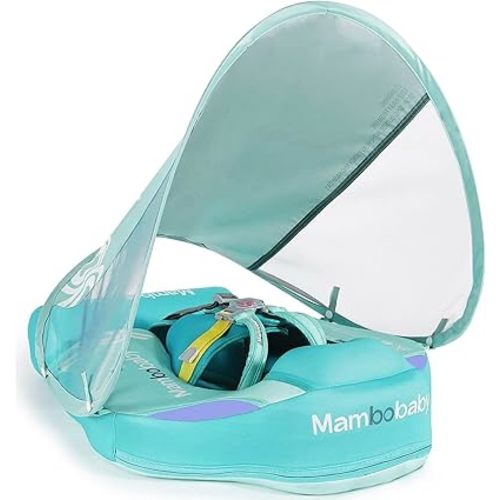Mambobaby Float with Canopy UPF 50+ Sun Protection Pearl Foam Non-Inflatable Solid Baby Pool Float with Tail Mambo Float Swim Trainer Skin-Friendly Infant Swimming Ring