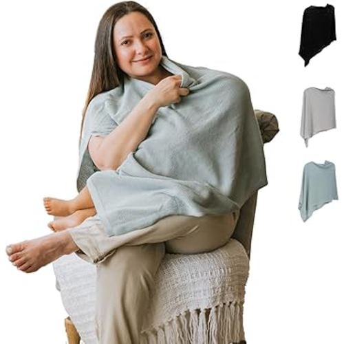 100% Cotton - Breathable Nursing Cover Up for Breastfeeding - Privacy Nursing Covers - Breastfeeding Must Haves - Ponchy by Gold Mamas - Versatile Nursing Shawl for Baby Feeding (Blue)