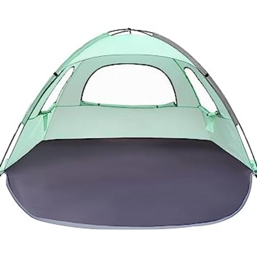 WhiteFang Beach Tent Anti-UV Portable Sun Shade Shelter for 3/4/6 Person, Extendable Floor with 3 Ventilating Mesh Windows Plus Carrying Bag, Stakes and Guy Lines