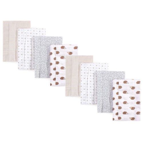 Hudson Baby Boys and Girls Cotton Poly Flannel Burp Cloths 8-Pack, Hedgehog, One Size