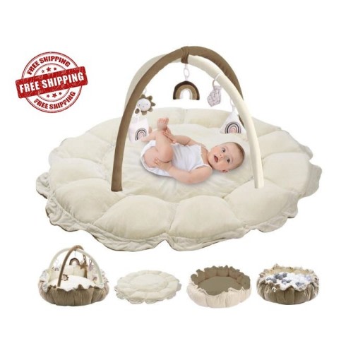 5-in-1 Convertible Tummy Time Mat with 6 Toys, Brown