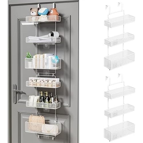 HapiRm Over Door Organizer Storage - Separable Door Organizer Hanging with 6 Metal Large Capacity Baskets, Detachable Behind Door Storage for Bathroom Bedroom Kitchen Pantry Closet (White)