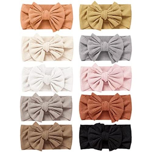Pack of 10, Baby Girls Headbands with Bows Handmade Hair Accessories Stretchy Hairbands for Newborn Infant Toddler