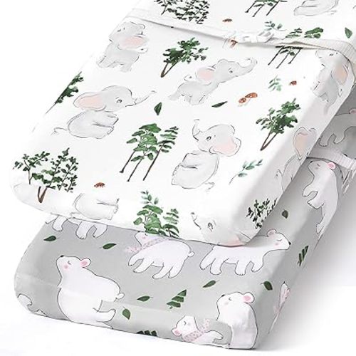 BROLEX Changing Pad Covers for Baby: Boy Girls Ultra Stretchy Soft 2 Pack, Elephants Bears