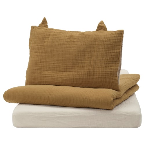 GULDVÄVARE 3-piece bedlinen set for crib - dark yellow/beige 27 1/2x52 "