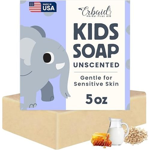 Baby Soap – Natural Unscented Goat Milk Kids Soap Bar for Sensitive Skin – Gentle Baby Wash & Bath Soap for Eczema, Dry, Itchy Skin Relief – Soothing, Moisturizing Oatmeal & Honey – Made in USA