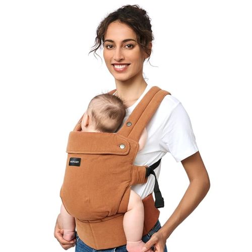 Momcozy Baby Carrier with Natural Cotton Linen, Built to Last, Ergonomic Design, 7-45lbs for Infant and Toddler, Lightweight and Comfortable, Hands-Free for Moms&Dads, Sepia