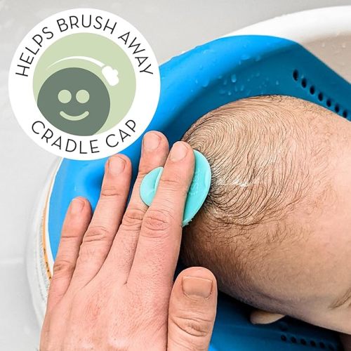 S&T INC. Exfoliating and Massaging Cradle Cap Bath Brushes for Baby, Silicone - 2 Inch x 2.5 Inch, Grey and Teal, 2 Pack - Teal/Grey