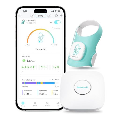 Sense-U Smart Sock Shoe Baby Monitor (Long Range) – Track Baby’s Heart Rate, Movement, and Sleep with Real-Time Alerts from Anywhere, FSA/HSA Eligible