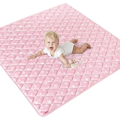 Premium Foam Baby Play Mat, 50''x50'' Playpen Mat, One-Piece Crawling Mat Non Slip Cushioned Mats for Babies, Infant and Toddler, Baby Floor Play Mat, Pink