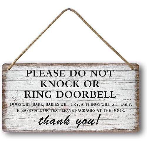 Baby Sleeping Sign For Front Door Please Do Not Knock Or Ring Doorbell Sign Funny Welcome Go Away Signs No Soliciting Sign For Home Don'T Disturb Hanging Sign Wall Decor