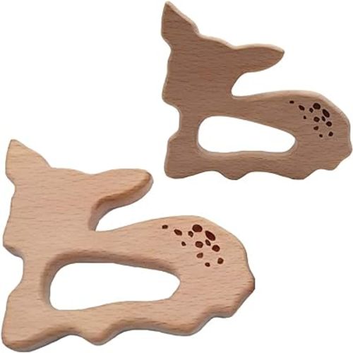 2pcs Natural Wooden Sika deer Teething Pendant Pure Natural Beech Wood Animal Teether Shape for Handmade Necklace/Bracelet Accessory (Sika deer 2pcs)