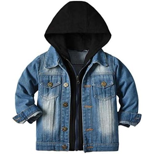 IDOPIP Toddler Kid Baby Boys Girls Denim Jacket Long Sleeve Button Down Jeans Coat Cowboy Overcoat Hoodie Casual Outwear