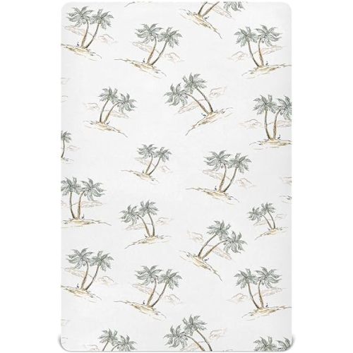 Crib Sheets for Boys Palm Tree Sea Toddler Baby Girl Sheets for Crib,Neutral Mini Crib Nursery Mattress Sheets Fitted,Crib Mattress 52 * 28 * 9In