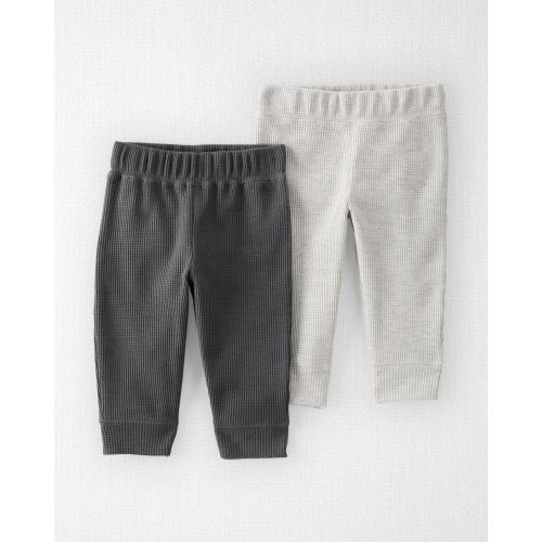 Carter's Little Planet Baby 2-Pack Waffle Knit Pants Made With Organic Cotton - 12M - Style,Oatmeal Heather, Grey Gravel