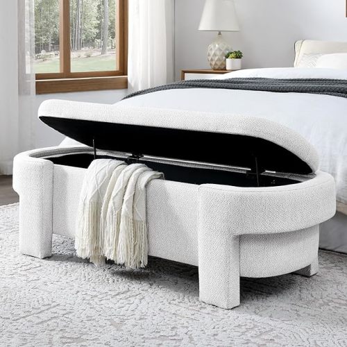 51.5" Storage Bench End of Bed Storage Benches Linen Fabric Upholstered Oversized Ottoman Bench with Large Storage Space for Living Room Entryway Bedroom Hallway Window Seating